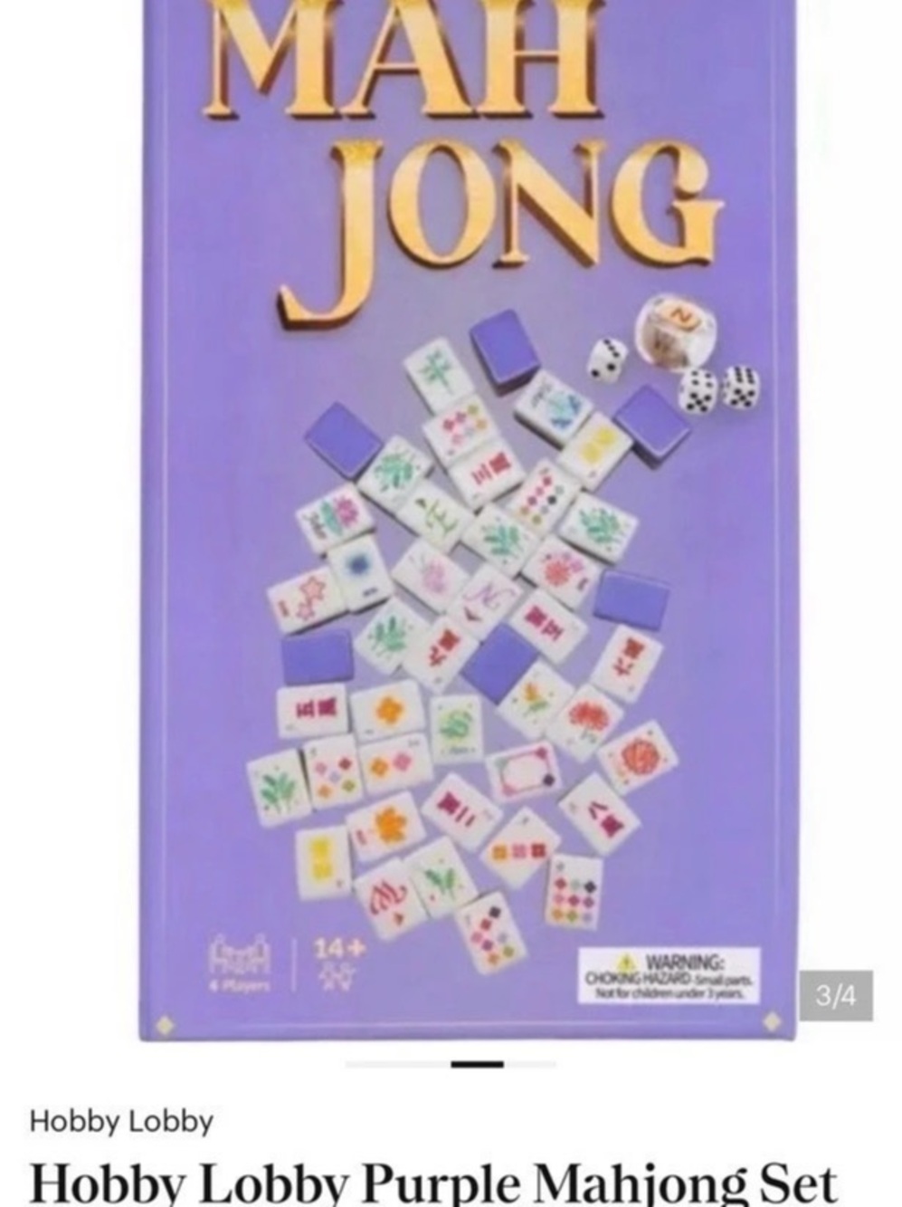Hobby Lobby Purple Mahjong Set Purple